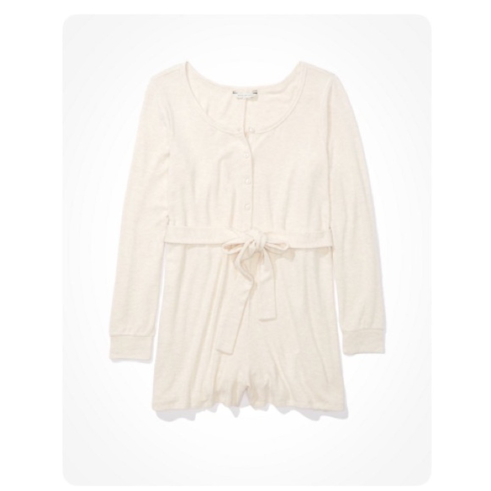 American Eagle Soft Knit Romper in Cream